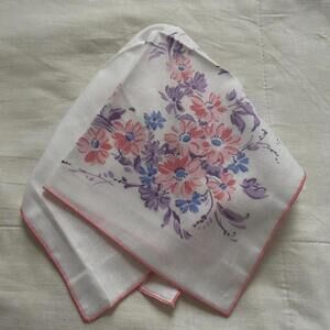 White and pink edge floral print bandana 0826